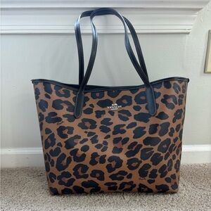 COACH Leopard-Print Tote in Brown and Black